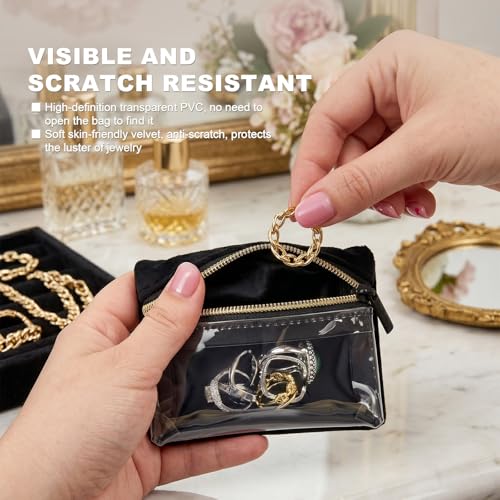 Fireproof Travel Jewelry Case with 8 Velvet Pouches Black