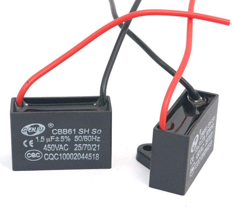 [Australia - AusPower] - Fasizi 2pcs CBB61 1.5uF 450V AC 50/60Hz Air Conditioning Fan Motor Running Capacitor 