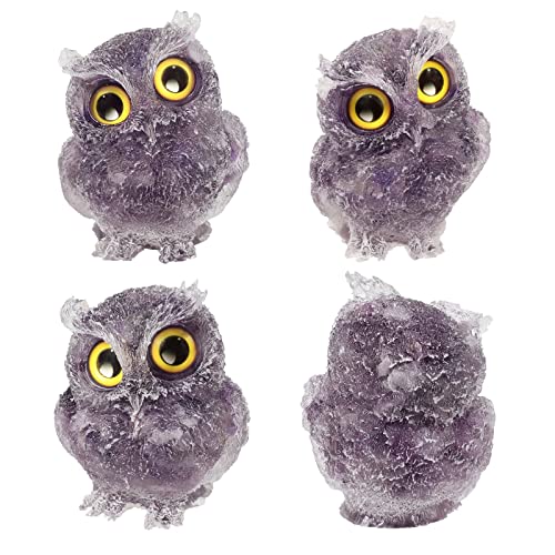 mookaitedecor Amethyst Owl Figurine Carved Animals Crystal Statue Purple 3 inch