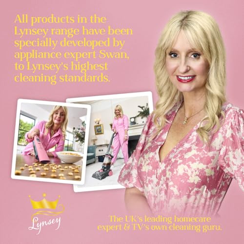 Swan x Lynsey TV's Queen of Clean 5-in-1 Cordless Spin Scrubber with 5 Cleaning Heads & Wall Holder, Rechargeable Scrubbing Brush, IPX5 Waterproof for Showers, Hobs & Tiles, Pink, SWFC1003QOCN