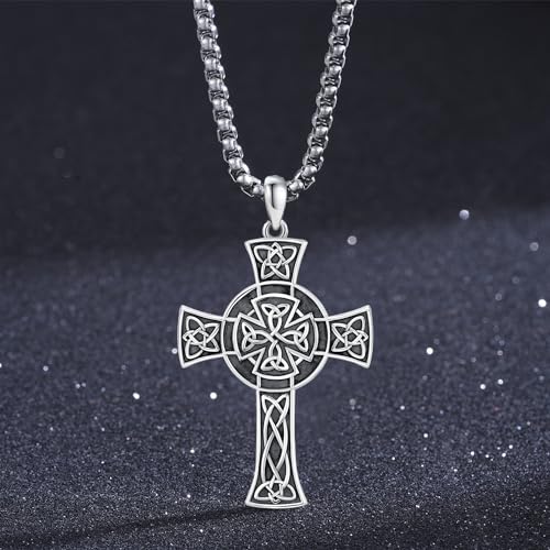 Cross Necklace 925 Sterling Silver Ankh Cross Pendant Ancient Egyptian Religious Jewellery Gifts for Men Women Celtic Cross