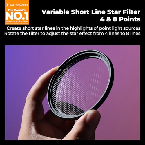 K&F CONCEPT 58mm Adjustable Star Filter 4-8 Point Short Starbursts