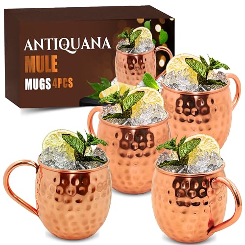 Moscow Mule Mugs - Set of 4-100% Pure Copper Mugs Large 16 oz - Premium Moscow Mule Cups Set of 4 - Solid Copper Cups Perfect Premium Gift Copper Handle