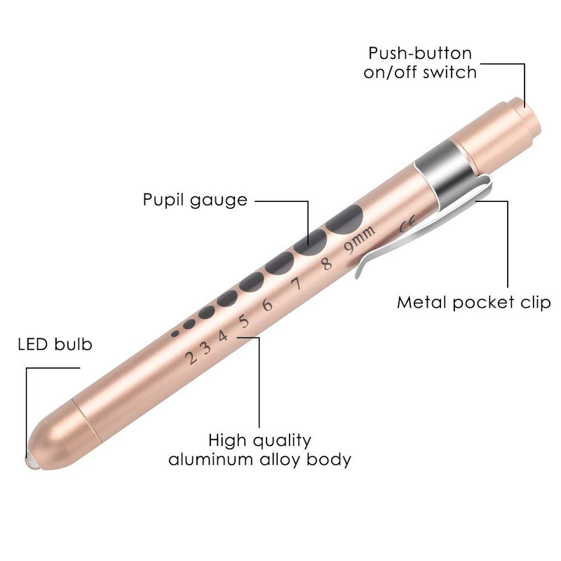 [Australia - AusPower] - CAVN Pen Light with Pupil Gauge LED Penlight for Nurses Doctors, 2 Pcs Reusable Medical Penlight for Nursing Students (Rose Gold/White) Rose Gold and White 