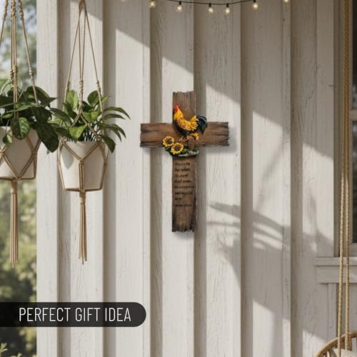 Pine Ridge Chicken Cross - Wall Hanging Cross, Hanging Home, Spiritual Decor For Wall, Wildlife Decorations For Home Cabin, Chicken Decor Rooster Cross
