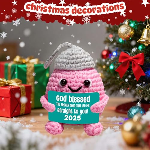 Mini Handmade Crochet Christmas Ornament 2025 – God Blessed Christian Keepsake for Couples, Religious Holiday Tree Decoration, Engagement or Wedding Gift, Romantic Faith Inspired Home Accent