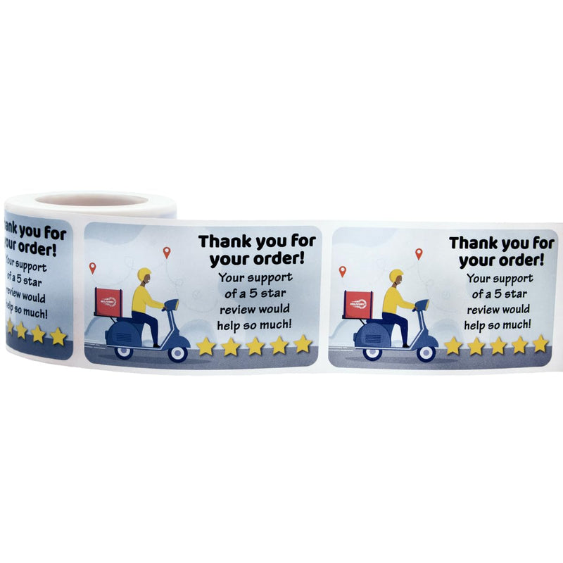 5 Star Review Delivery Labels Thank You for Your Order 1.5 x 2.5 Inch 100 Total Stickers