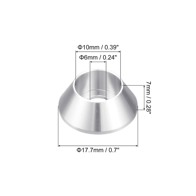 [Australia - AusPower] - uxcell M6 Cone Cup Countersunk Washers, 50 Pcs Anodized Aluminum Gaskets Cup Head Washer Gasket, Cup Screw Counterbore Gasket for Mechanical Accessories Parts, Silver 