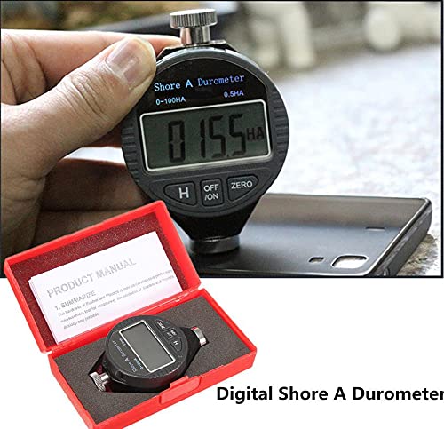Digital Shore A Hardness Tester, Portable 100HD A Rubber Tyre Durometer | Hardness meter with large LCD, zero setting, rubber hardness tester with storage box, for rubber, silicone, tyres, plastic