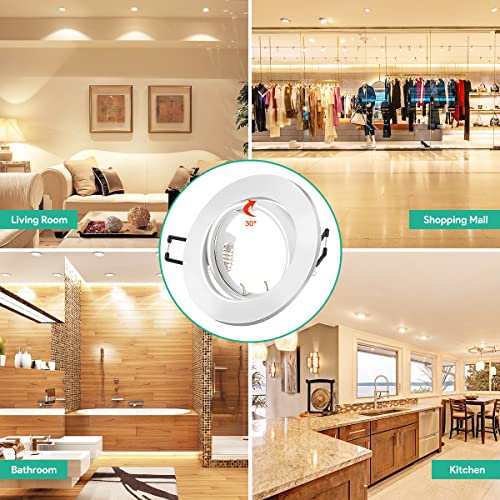 Tailcas Set of 10 Recessed Spotlights GU10 68-80 mm Hole Size Round Matt White | GU10 Recessed Frame 230V incl. GU10 Socket, 30° Swivel Recessed Spotlights and Ceiling Spotlights for LED/Halogen (Bulbs Not Included) Round, Matt White