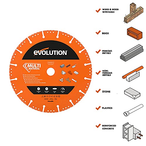 Evolution Power Tools MD230SEG-CS Multi Material Diamond Blade For Disc Cutters - Segmented Rim Removes Debris From Cut - Ideal for Cutting Metal, Brick, Tiles and Plastic, 230 mm 230mm