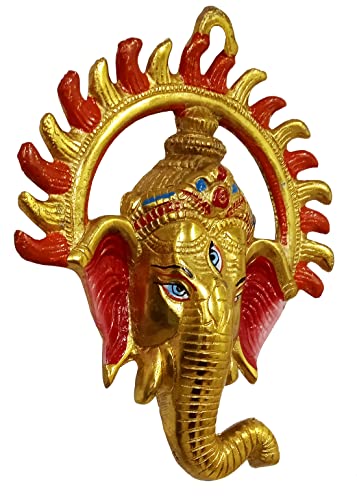 Purpledip Metal Wall Hanging Surya Ganesha: Ganapathi Vinayaka Plaque, Multicolor (12190A)