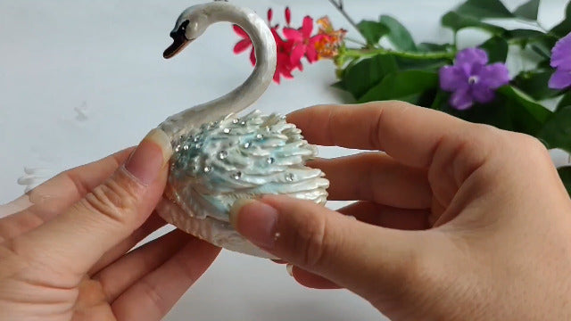 Enamel Painted Swan Treasure Trinket Chest Jewelry Box for Women Ring Earrings Necklace Storage Table Decor Pink