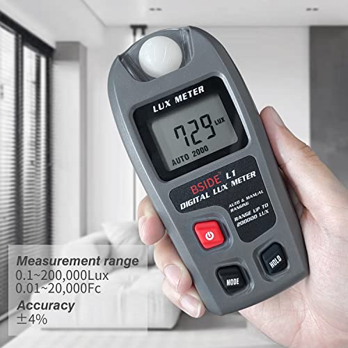 MAXRIENY BSIDE digital light meter measuring illuminance in lux with LCD display and handheld sensor