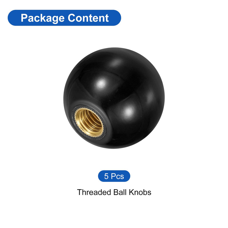 [Australia - AusPower] - uxcell 5Pcs Threaded Ball Knobs, M12 Female Thread Thermoset Ball Knob 40mm Dia Round Operation Ball Handles with Copper Insert for Machine Lever Handle, Black 