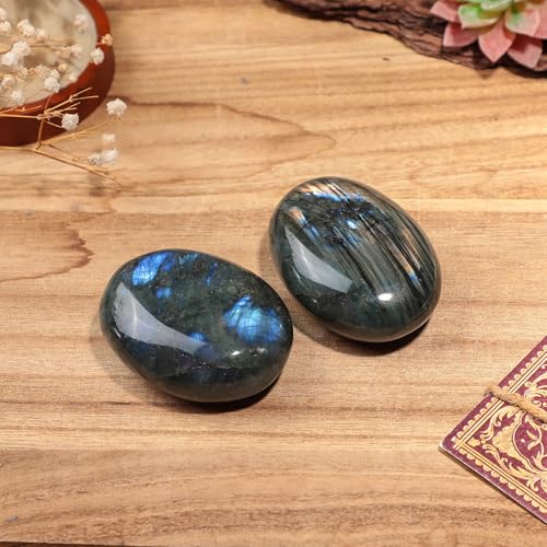 TUMBEELLUWA Polished Labradorite Palm Worry Stone for Stress Relief Blue 200-250 g