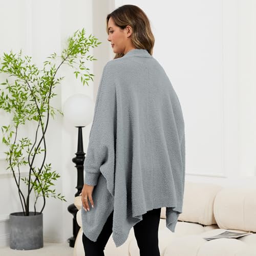Wearable Blanket Sherpa Poncho Unique Office Work Warm Cozy Shawl TV Throw Blankets, Plush Cape Wrap for Adults Dark-gray