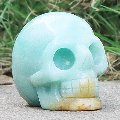 Artistone 2.0" Crystal Skull Statues,Hand Carved Human Skeleton Figurines Head Bone Art Sculpture Reiki Healing Stone Statue Personality Bar,Home,Office,Art Room Decoration(Amazonite) Amazonite