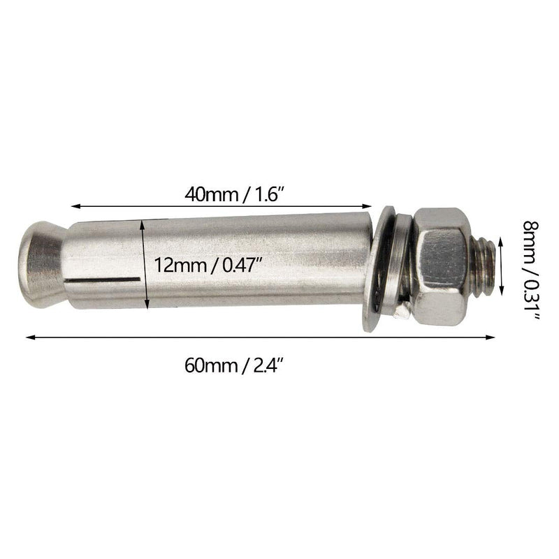 [Australia - AusPower] - Expansion Bolts, 304 Stainless Steel External Hex Nut Expansion Screw Bolts Sleeve Anchor M8x60mm 8Pcs Silver 