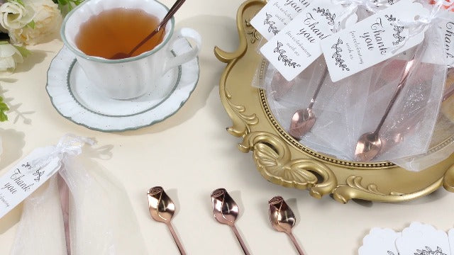 Roshtia 50 Sets Rose Flower Tea Spoons for for Women Tea Party, Rose Gold