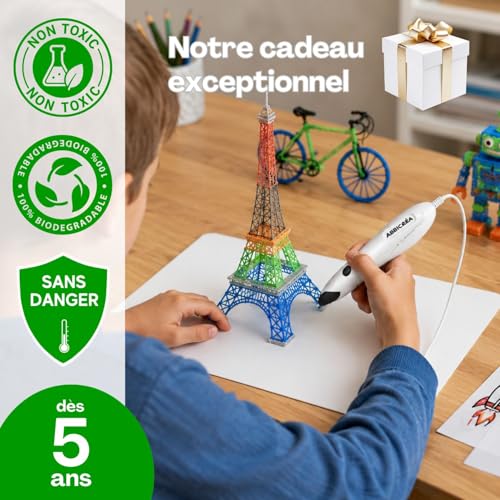 Complete Kit with Hard Bag, 10 x 5 m PCL Filaments, Finger Protectors and Instructions in French | Safe, Non-Toxic, Children's Gift for Arts and Crafts | Surprise Gift Present Inside