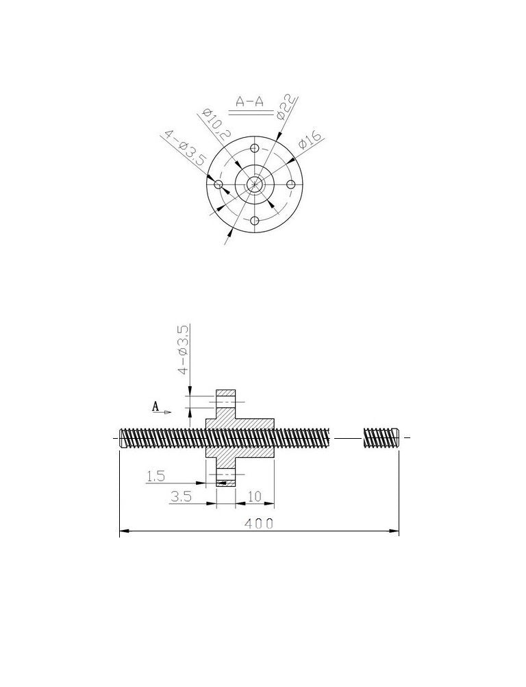 [Australia - AusPower] - 400mm T8 Tr8x2 Lead Screw and Brass Nut (Acme Thread, 2mm Pitch, 1 Start, 2mm Lead) for LCD DLP SLA 3D Printer and CNC Machine Z Axis 400mm Lead screw with nut 