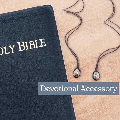 Needzo Wooden Scapular with Sacred Heart and Our Lady Grace Oval Panels, Religious Devotional Gifts, 19 Inches (Pack of 3)