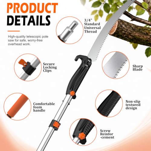TAIMIGOO 12FT extendable manual pole saw with tree pruner and 3-12FT extension pole for yard trimming