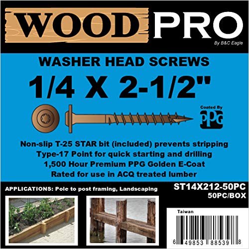 [Australia - AusPower] - ST14X212-50PC 1/4-Inch by 2-1/2-Inch Length Round Washer Head Exterior Wood Screws, 50-Pack 