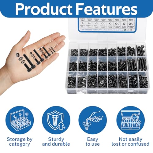VAKADAKA 1760-piece M2 M3 M4 M5 hex socket screw assortment kit with nuts and washers