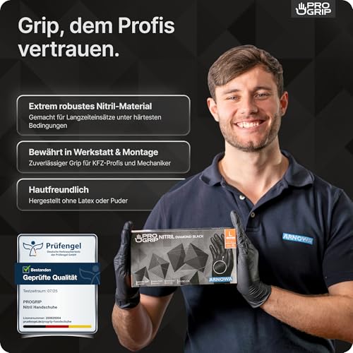 Progrip Disposable Gloves Diamond Grip Blue Nitrile Gloves L Pack of 50 | Disposable gloves, extra strong, gloves, disposable grippy, latex-free work gloves for workshop and assembly, M, L, XL, XXL