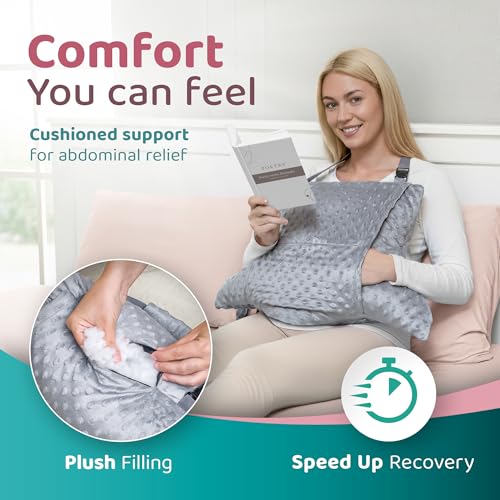 Zomaple Hysterectomy Pillow with Neck Strap for Abdominal Surgery Support Grey Standard
