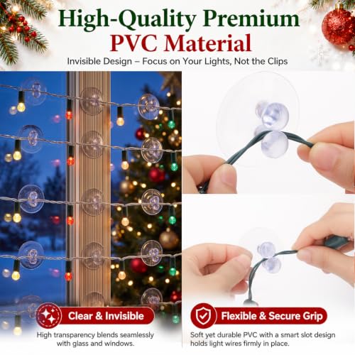 Tioncy 100 Pcs Suction Cup Hooks for Window, C5 C7 C9 Light Holders Clear