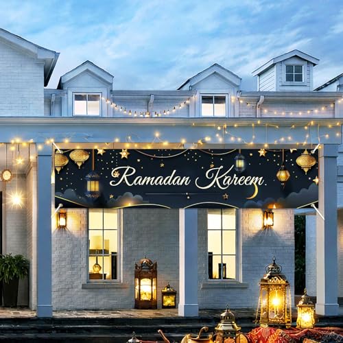 BlissYard Ramadan Kareem Fence Banner Islamic Moon Decor 78 x 17 Inch