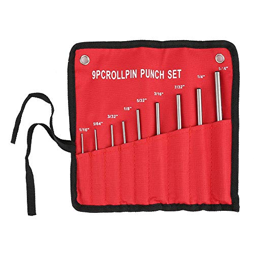 9Pcs Roll Pin Starter Punch Set for Gunsmithing, 40CR Metal Steel Roll Pin Punch Set for Automotive Gunsmithing Watch Jewelry & Craft Repair, Mechanics Professional Tool Kit