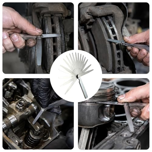 17-Blade Feeler Gauge Stainless Steel, 0.02-1.00 mm Metric Feeler Gauge, Spark Plug Gauge, High Precision Measuring Tool, Valve Gauge Gap Wide Feeler Gauge for Measuring Piston Rings Brake Bands Gaps