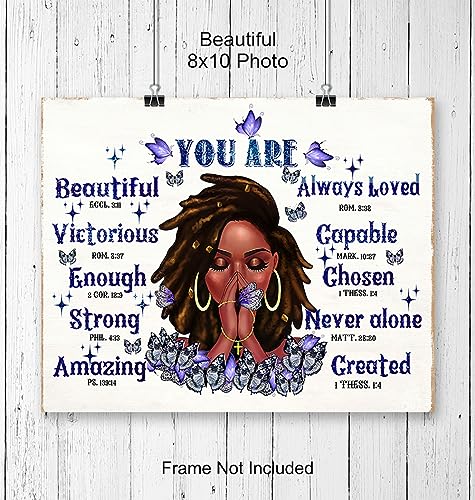 Black women Christian Wall Art - Purple Wall Decor - You Are - African Americans Art - Black Artwork - spiritual Religion Inspiration Gift - Bible Verse Print Motivation Poster - Black Girl Magic