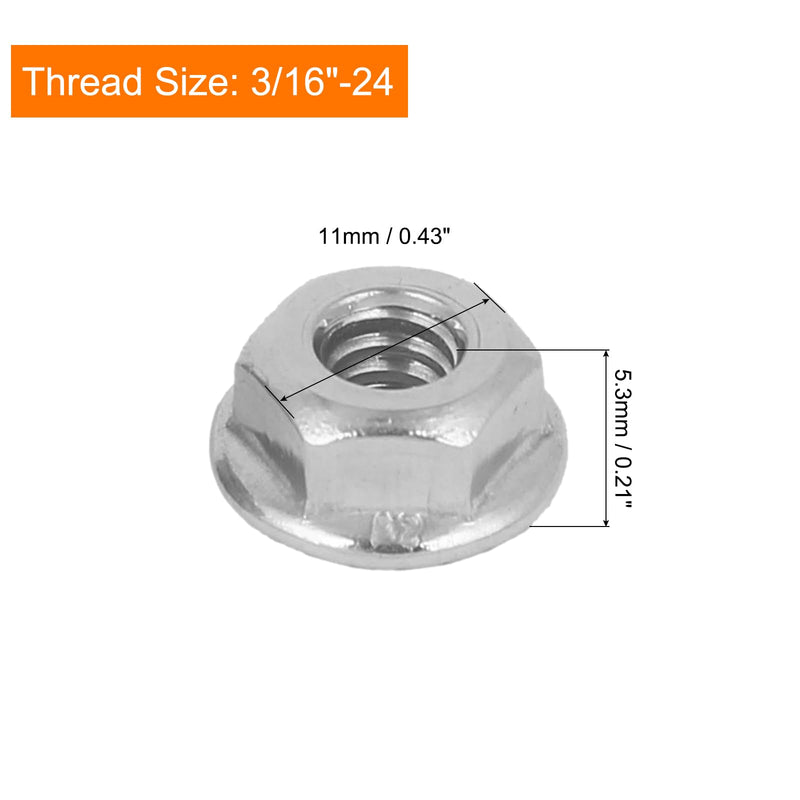[Australia - AusPower] - uxcell 3/16-24 Serrated Flange Hex Lock Nuts, 50Pcs 304 Stainless Steel Non-Slip Hexagon Flange Nut, Full Thread, Bright Finish, Silver 1 