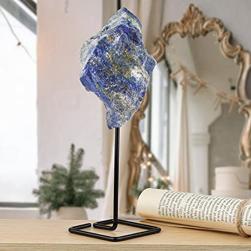 mookaitedecor Natural Lapis Lazuli Raw Crystal with Stand for Display Deep Blue/Black