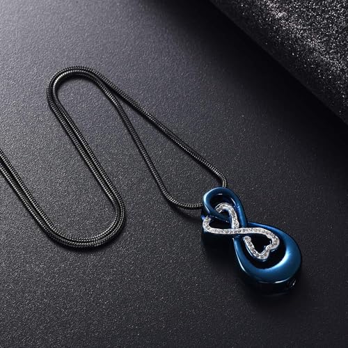 Infinity Love Urn Pendant Stainless Steel Snake Chain Cremation Jewelry for Ashes for Woman Free Filling Tools Include Blue