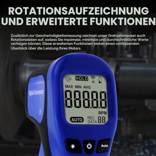 Laser Photo Speedometer, Motor Tachometer Tester, Non-Contact Tachometer, Motor Tachometer Gun - Accurate RPM Measurement with Rotation Recording (Tachometer + 10 Reflective Tapes) Speedometer + 10 reflective tapes