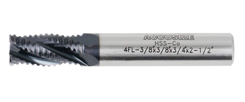 [Australia - AusPower] - Accusize Industrial Tools Standard Tooth M42 8% Cobalt TiAlN Roughing End Mill, 3/8" Diameter, 3/8" Shank Diameter, 3/4" Flute Length, 1102-0038 1 3/8" Dia, 3/8" Shk Dia, 3/4" Flt Length 