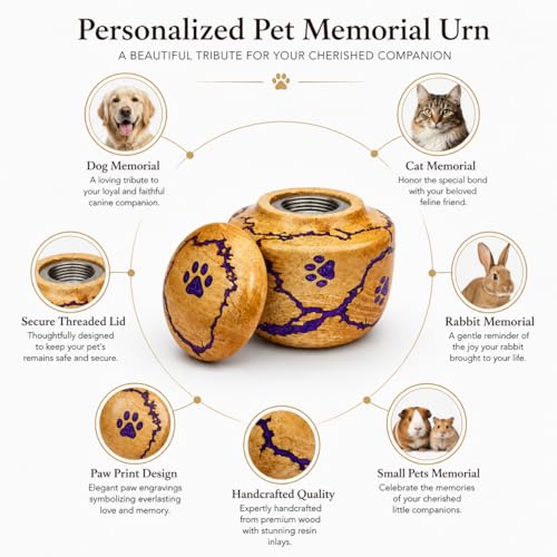 Pet Urn for Dogs and Cats, Resin Epoxy Decorative Memorial with Velvet Bag, Unique Fractal Burning Design Keepsake, 15 cu inch Wooden Small Keepsake 15 lbs