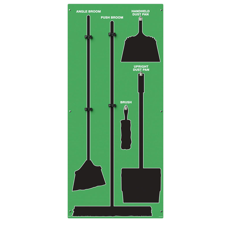 Clean & Sweep 5S Shadow Board/Wall Mount Broom Holder, 68" x 30" Board, 5S Cleaning Station - Board Only, Tools Sold Separately, Made in the USA by AccuformNMC, Green/Black, PSB614GNBK Max-Duty Aluminum
