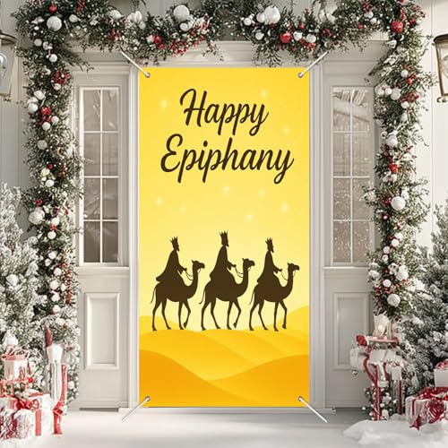 BlissYard Three Kings Door Cover 35x71 Inch Nativity Star Holiday Decor Desert Camel