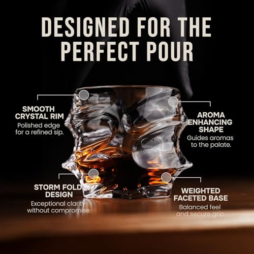 TSUKIGLASS Storm Crystal Cocktail Whiskey Glasses Set of 2, Gifts for Men