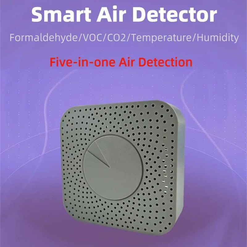 [Australia - AusPower] - Tuya ZigBee Intelligent Air Quality Monitor 5-in-1 Air Housekeeper HCHO/CO2/VOC/Temperature/Humidity Detector Supports Remote App Control Alarm Function Compatible with Home for Grey 