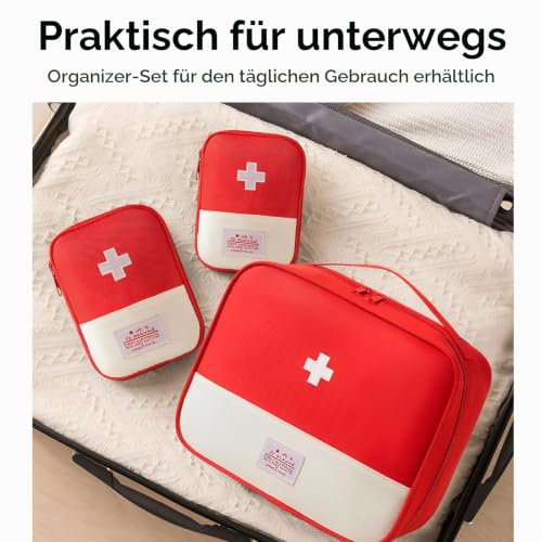 Pack of 4 Portable Medicine Bag, Large Capacity Medical Emergency Bag, Travel Pharmacy Bag, Waterproof, Medication Bag for Home Office Travel (Red)