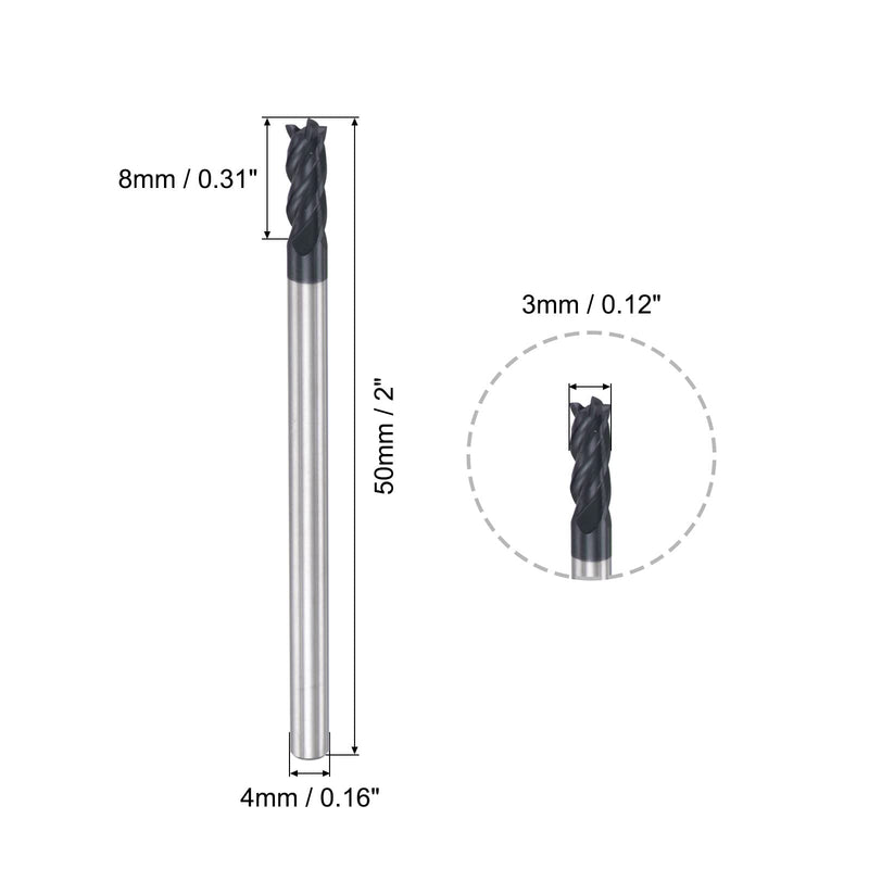 [Australia - AusPower] - uxcell Square Nose End Mill, 3mm Tip Dia Solid Carbide AlTiN Coated CNC Router Bits 4 Flute Spiral Milling Cutter HRC45 with 4mm Shank 50mm (2-inch) Length, 2pcs 3.0mmx8mmx4mmx50mm 