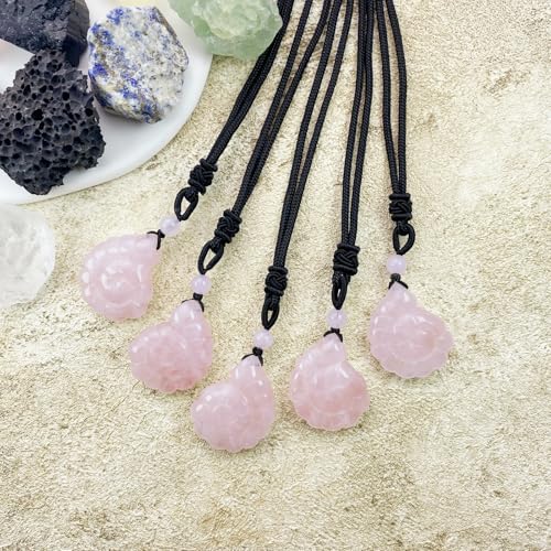 EDEN'S CALL Crystal Conch Shell Necklace for Women Healing Stone Ocean Pendant, Boho Beach Necklace with Polished Natural Gemstone Adjustable Cord Worry Stone Jewelry Gift Pink